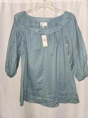 LOFT Women's Light Blue Peasant Blouse Size 2 #lightweight #feminine #party
